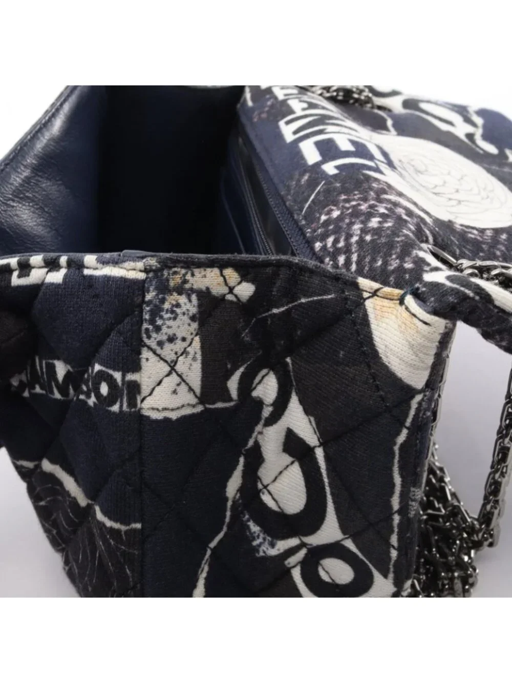 Chanel Shoulder Bag 2.55 Mini Quilted Camellia Graffiti Mademoiselle Chain Navy